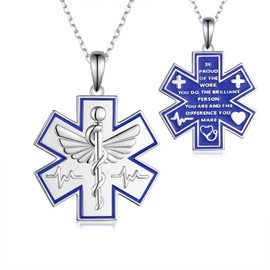 Cujiesp EMS Week Gift 925 Sterling Silver Star of Life Necklace Pendant Paramedic Appreciation Medical Student Graduation Gift for Women Nurses Medical Heroes
