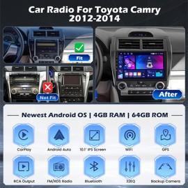[4+64G] Hikity Android 15 Car Stereo for Toyota Camry 2012 2013 2014 with Wireless Carplay Android Auto, 10 Inch Touchscreen Camry Stereo Mirror Link Bluetooth Backup Cam FM/RDS/EQ AI DSP SWC WiFi Mic