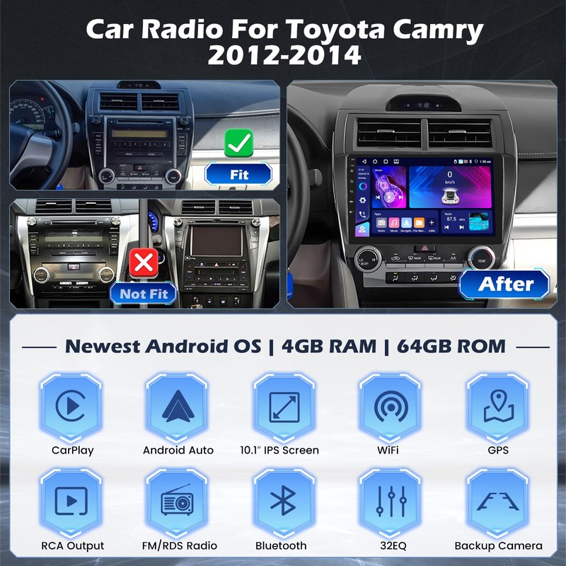 [4+64G] Hikity Android 15 Car Stereo for Toyota Camry 2012