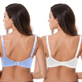 Curve Muse - Sujetadores reductores de tamaño grande con aros sin forro con encaje bordado, paquete de 2 o 3, buttermilk,serenity(2 pack), 40D