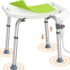 Shower Stool for Elderly, 158 kg, 8-Level Height Adjustable, Non-Slip Feet