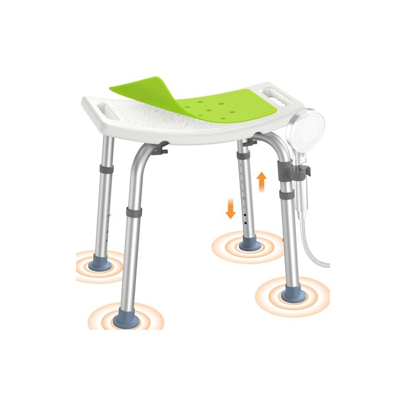Shower Stool for Elderly, 158 kg, 8-Level Height Adjustable, Non-Slip