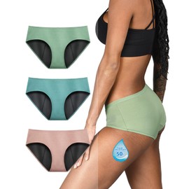 TIICHOO Period Underwear for Women Heavy Flow Silky Soft Absorbent Period Panties Incontinence Underwear 3 Pack (Large, Turquoise Green/Rose Gold/Matcha Green)