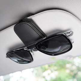 LUYING Car Storage, Sunglasses Holder, Car Eyeglass Holder, Protects Glasses, Leather Style, Easy Installation, Includes Sun Visor Accessories, Black