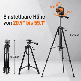 GOCHIFIX 360° Laser Level with Tripod 5 Lines Laser Level 2 Plumb Dots Self Leveling Green Line Laser Level Tool for Construction, Floor Tile Included Target Plate, Battery, Carry Bag, Black + Orange