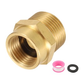uxcell Brass Pipe Fitting, 1/2" NPT Female × 3/4" G Male Brass Hex Nipple Pipe Fitting Adapter, 1/2" to 3/4" Female Pipe Fitting Adapter with PTFE and Gaskets, Gold Tone