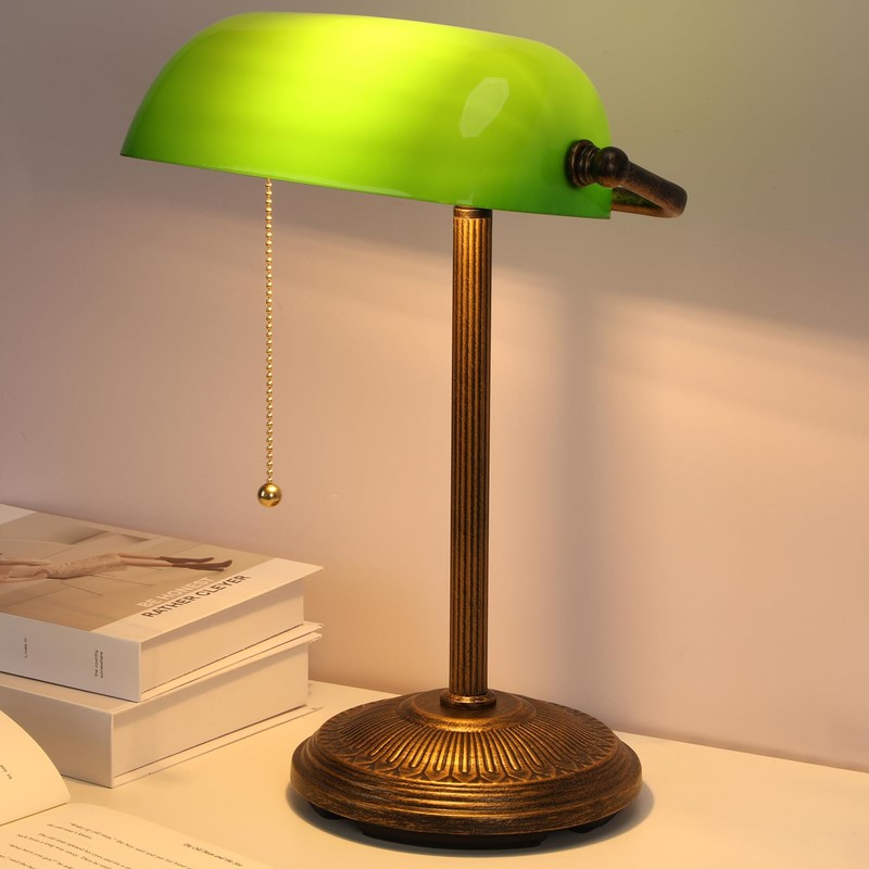 NISSAFORS Bankers Desk Lamp, Green Glass Shade, Vintage Desk Lamp
