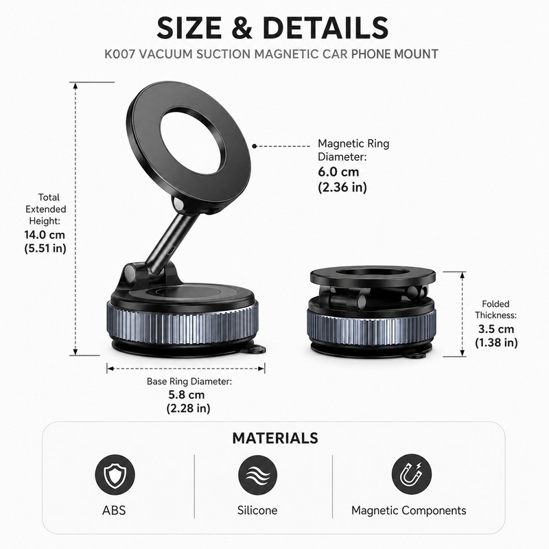 Foldable Magnetic Phone Holder with Suction Base – 360° Adjustable