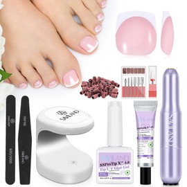 Saviland Soft Gel Press On Toenails Set, 216 Pieces, French Pink Toenails, Short Square Toenails, Soft Gel, Full Cover, Artificial Toenails with Nail Glue Gel, Solid Gel Nail Glue, UV Nail Lamp, Nail