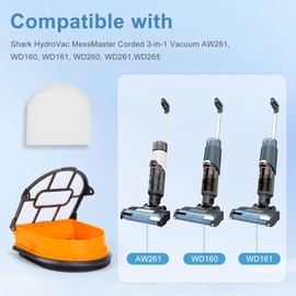 YUEYEE WD161 Replacement HEPA Filter and Brush Roller Set for Shark HydroVac MessMaster AW261, WD160, WD161, WD260, WD261, WD265 Corded 3-in-1 Vacuum, 2 Brush Roller, 4 Foam Filter, 1 Outer-Filter