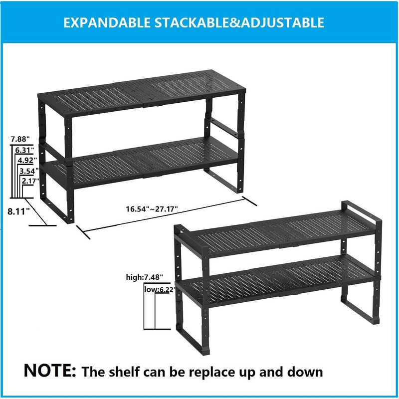 Wobmmi Expandable,Adjustable & Stackable Spice Rack, Cabinet Kitchen Countertop Shelf