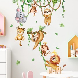 Wall Decals for Kids, Jungle Animals Climbing Tree Kids Wall Decals Monkey Lion Koala Tiger Wall Stickers for Kids, Childrens Wall Wecals Peel and Stick Kids Room Wall Art