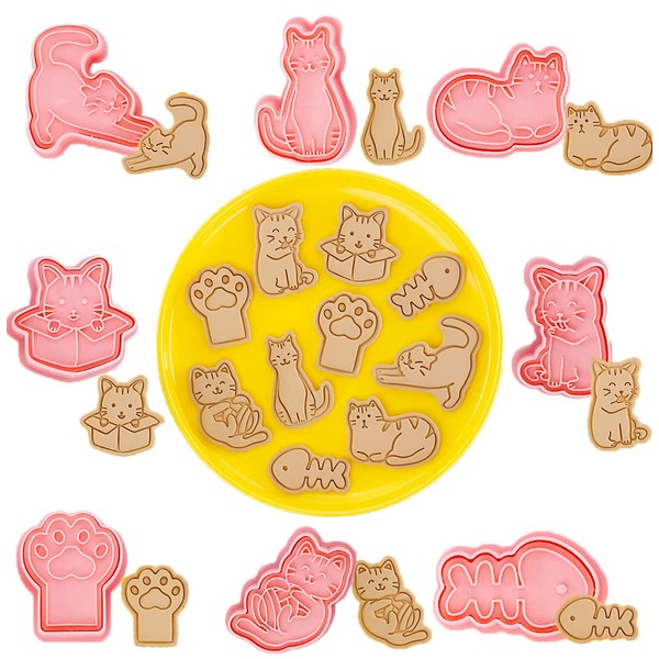 Set di 8 formine per biscotti a forma di gatto, per biscotti e biscotti, per feste di bambini
