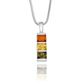 Amber Necklace With Adjustable Sterling Silver Snake Chain Pendant