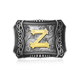 KOORASY Western Initial Letter ABC to XYZ Belt Buckle, Antique Golden Capital Letter Cowboy Belt Buckles Men Women, Z