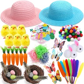 Chennyfun Easter Bonnet Kit Easter Decorations - DIY Easter Bonnet Hat for Kids Boys Girls with Hat, Butterfly, Nest, Feathers, Great Accessory For Easter Celebrations