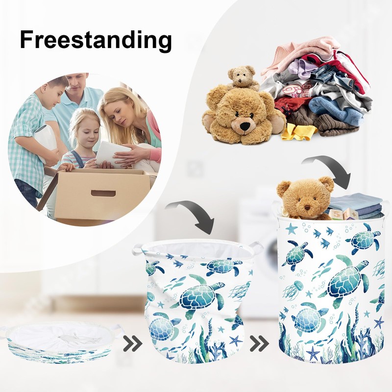 Sea Animals Laundry Hamper Ocean Fish Coral Large Storage Basket