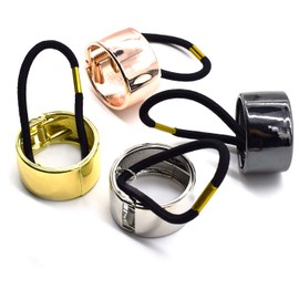 AUEAR, Brushed Metal Expandable Hair Cuff Ponytail Holder Elastic Hair Tie Cuff for Women Girls Hair Rings Set (4 Pcs, Style 1)