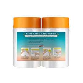 LLPT Tape and Drape 25.6”(Unfolded) x 66 Ft Each 2 Pack Pre-Taped Masking Film 2.4 Mil Painters Plastic Drop Cloth for Auto Wall Furniture Painting Protection (MFT652)