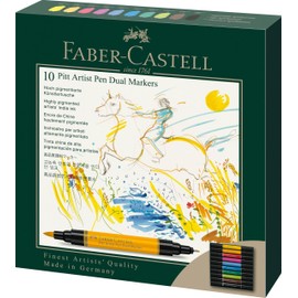 Faber-Castell PITT Artist Pen Dual Marker India Ink - Wallet of 10, 162010, Multi, 10er