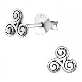 Celtic Trinity Triskele Spiral .925 Sterling Silver Very Very Tiny Stud Earrings, St. Patrick's Day Jewelry
