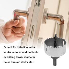 Eujgoov 4Pcs Hole Saw Drill Bit, Carbon Steel Hole Saws with 1 Extension Rod 1 Hex Wrench and 1 Nut for Installing Locks Knobs in Doors and Cabinets