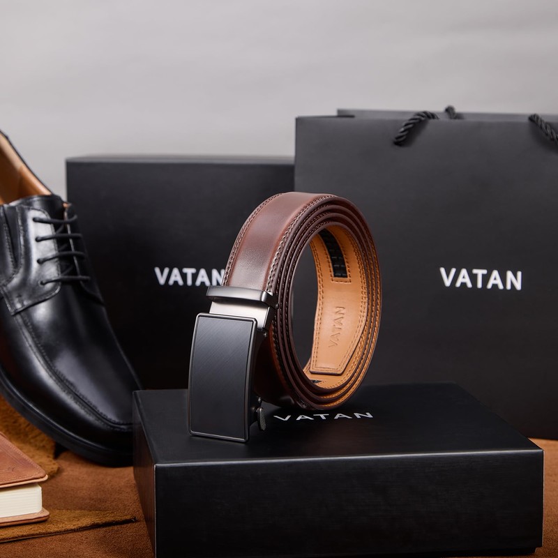 VATAN Men's Belt Leather Ratchet Belt for Men Dress Casual