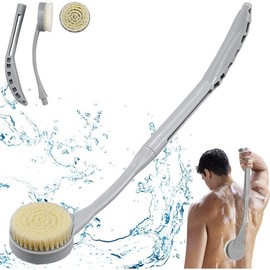 Brush Long Handle for Shower, 20.5” Bath Brush for Shower, Scrubber, Improved  for Elderly with Limited Arm Movement, Disabled, Pregnant Women - Size: 20.5” Gray Soft Bristles
