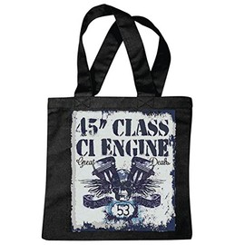 Reifen-Markt Bag Shoulder Bag Class CI Engine Classic Vintage Biker Shirt Motorcycle Chopper Gothic Motorcycle Skull Motorcycle Club Bike Route 66 Shopping Bag School Bag Gym Bag in Black, black