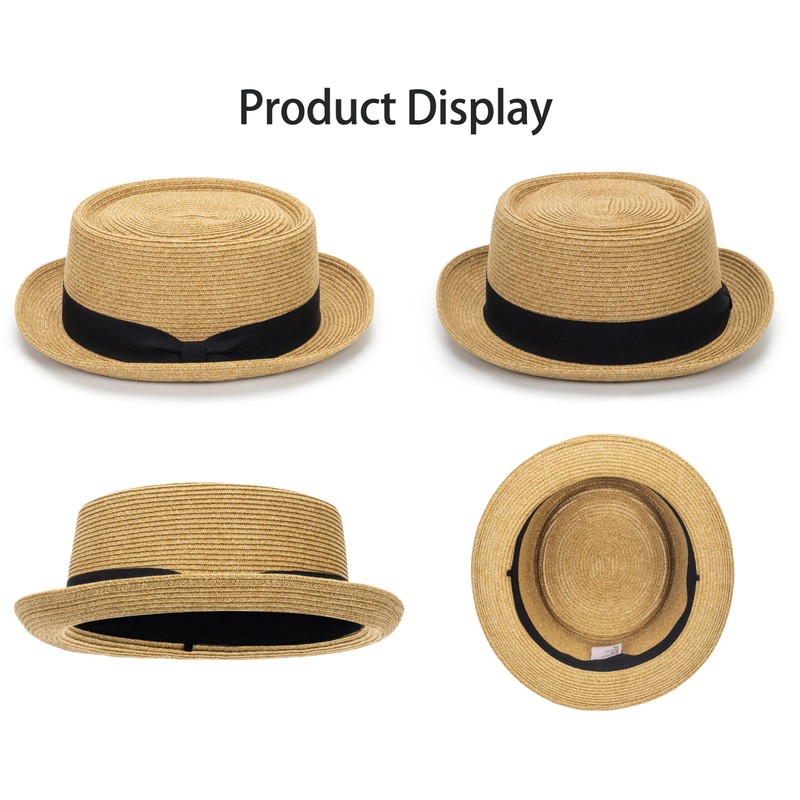 Classic Pork Pie Straw Sun Hat for Women and Men,