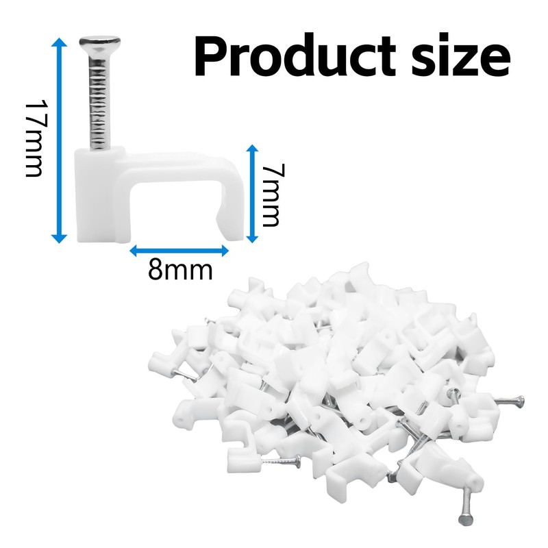 100 Pack Cable Clips, 8 mm White Flat Ethernet Wire
