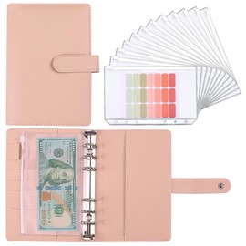 LXWHYP Money Saving Binder, Savings Challenges Book with for Cash Envelopes, 12pcs Zipper Envelopes A6 Budget Binder, Budget Planner for Managing Budgets and Saving Money (Pink-7.4IN)