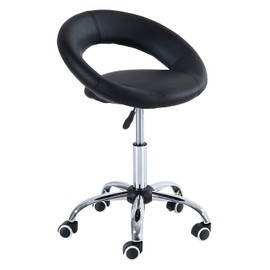 CHARMMA Crescent Rolling Salon Stool with Adjustable Height, Breathable Open Back, Foam Cushion Seat, and 5 Caster Wheels, Black