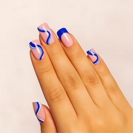 Boozyshop Press On French Nails Blue Waves