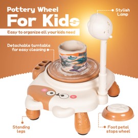 Jenmar Kids Pottery Wheel Kit– Complete Pottery Kit for Beginners with Modeling Clay, Sculpting Tools, Apron, and More with Adjustable Speed for Clay Sculpting Activity at Home - 1.25lbs