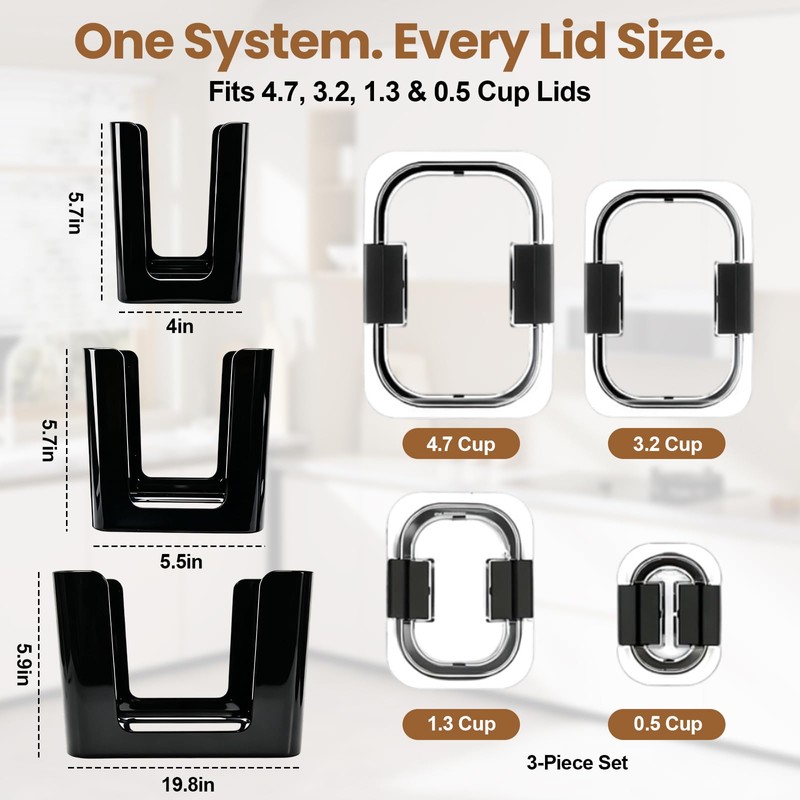 3Pcs Stackable Lids Organizer Compatible with Rubbermaid Brilliance Lids for