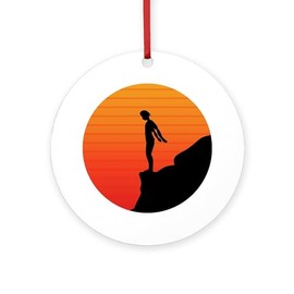 CafePress Cliff Diver Vintage Silhouette Clif Round 4" MDF Holiday Ornament