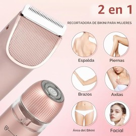 Afeitadora eléctrica 2 en 1 para mujer, recortadora de bikini de doble cabeza, IPX7, impermeable, uso húmedo y seco, recortador de vello corporal y re