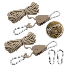 2 Pack 13ft Ratchet Ropes Grow Lights Ratchet Hanger with 2 Replacement Carabiner Hooks Metal Adjustable Heavy Duty Rope Hanger for Greenhouse Equipment and Outdoor Camping
