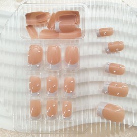 White French Tip Press on Nails Medium Square Cute Fake Nails Press ons Glossy False Nails with Pearl Designs Artificial Nails Reusable Acrylic Glue on Nails for Women Girls Manicure 24 Pcs