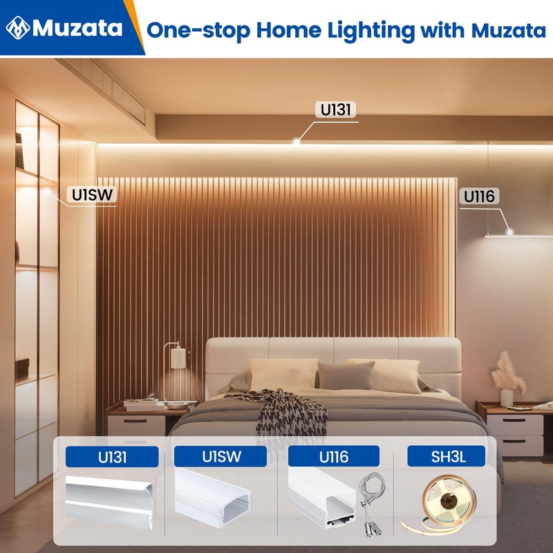 Muzata 5Pack 3.3FT/1M LED Channel Aluminum Spotless LED Diffuser Channel