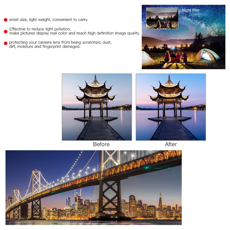 Junestar 46mm Light Pollution Reduction Optical Glass Night Filter Camera