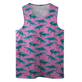 Pink Crocodile Mens Beach Tank Tops Novelty Graphic Quick Dry Sleeveless Shirt for Beach Workout S-4XL