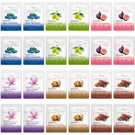 Paquete de 24 mascarillas faciales en láminas para el cuidado de la piel, mascarillas faciales de colágeno con ácido hialurónico, vitamina C y mucina