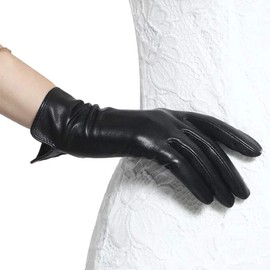 Womens Leather Gloves Winter Driving Gloves (Black, Medium (Wool Lining))