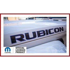 Decal Mods Rubicon Hood Graphic Vinyl Decal fits Jeep Wrangler JK (2007-2018) Black w/Blue Outline FBBLUO (Set of 2) | FJ3Z2