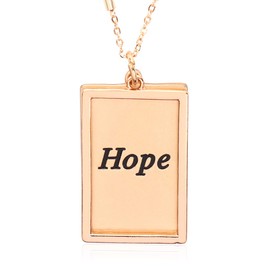 RIAH FASHION Inspirational Message Pendant Necklace - Christian Religious Engraved Words Infinity, Hexagon Charm Chain Hope, Love, Faith, Blessed Gift Jewelry (Rectangle Plate Long - Hope Matte Gold)