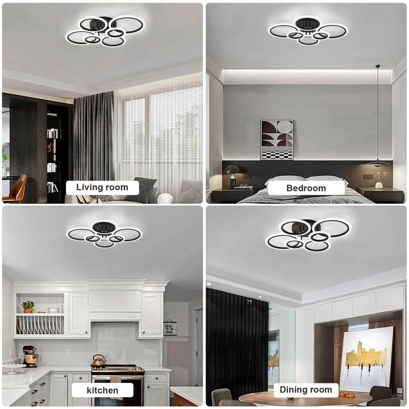 TEMINBU Modern LED Ceiling Light, Black 6 Rings Flush Mount