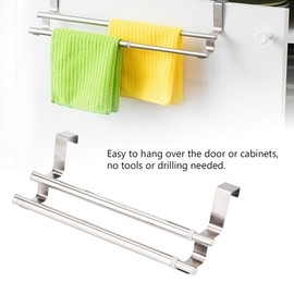 Nikou Towel Rail Double Layers Telescopic Towel Rail Stainless Steel Towel Organiser Hanging Over the Door Towel Holder No Drilling for Kitchen and Bathroom