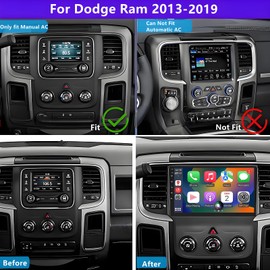 Car Radio for Dodge Ram 1500 2500 3500 2013-2019: Upgrade 9 Inch Touchscreen Car Stereo with Wireless CarPlay Android Auto - 4G+64G GPS Navigation Head Unit(Only fit Manual AC)